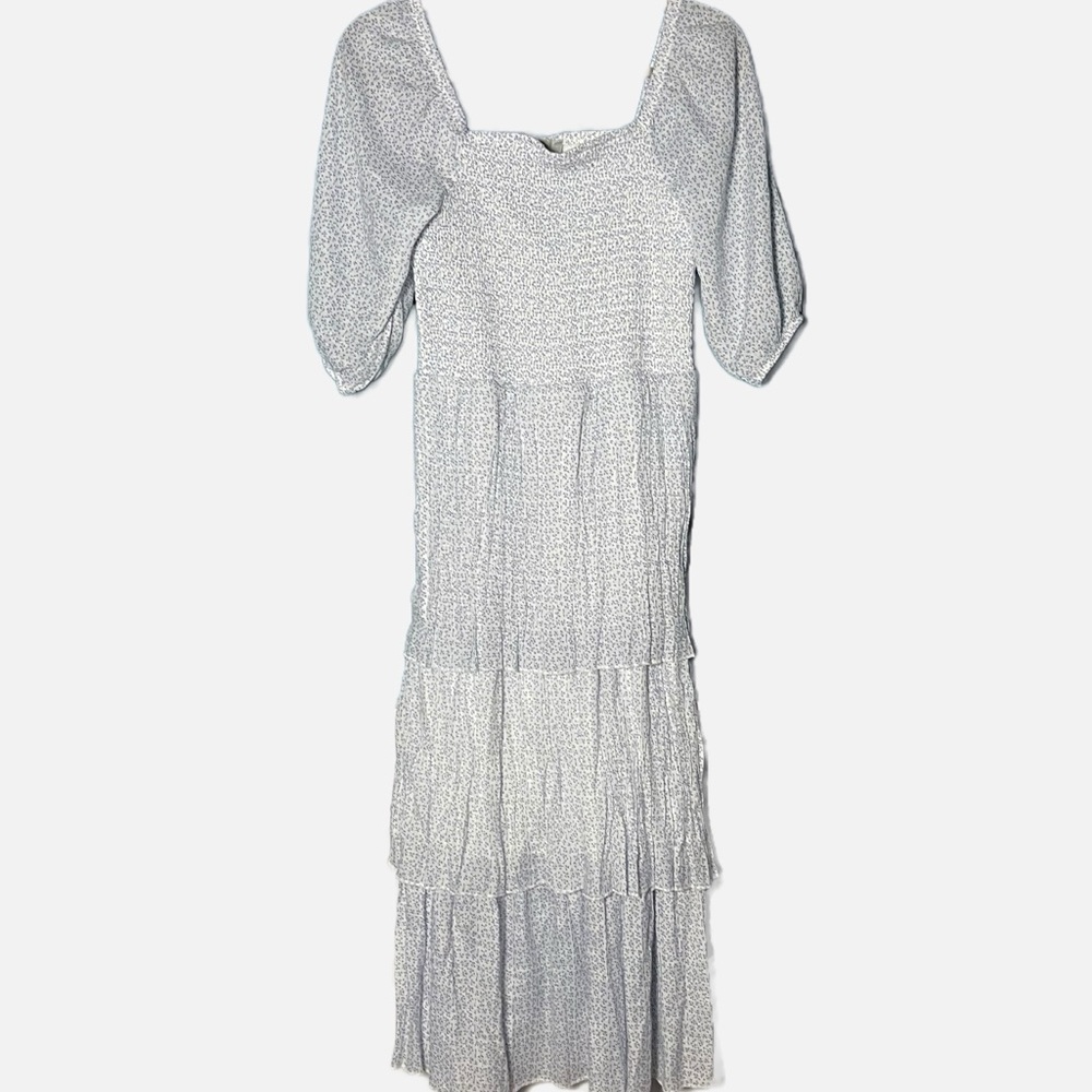 J Gee Anthro blue and white smocked-top tiered boho maxi dress size Medium